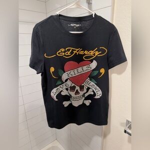 Ed Hardy • Black ‘Love Kills Slowly’ Rhinestone T-shirt • Size S